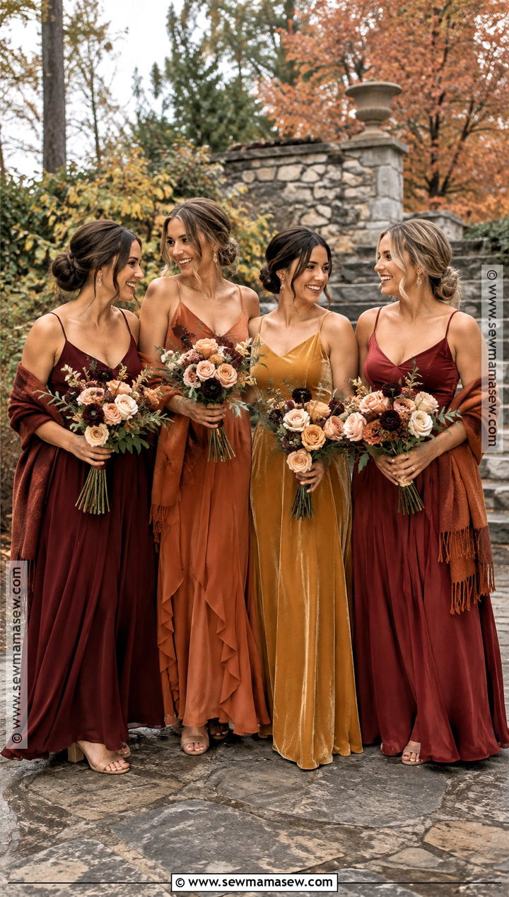 Maroon Burnt Orange and Ochre Bridesmaid Dresses - 15 Multiple Color Bridesmaid Dresses Fall