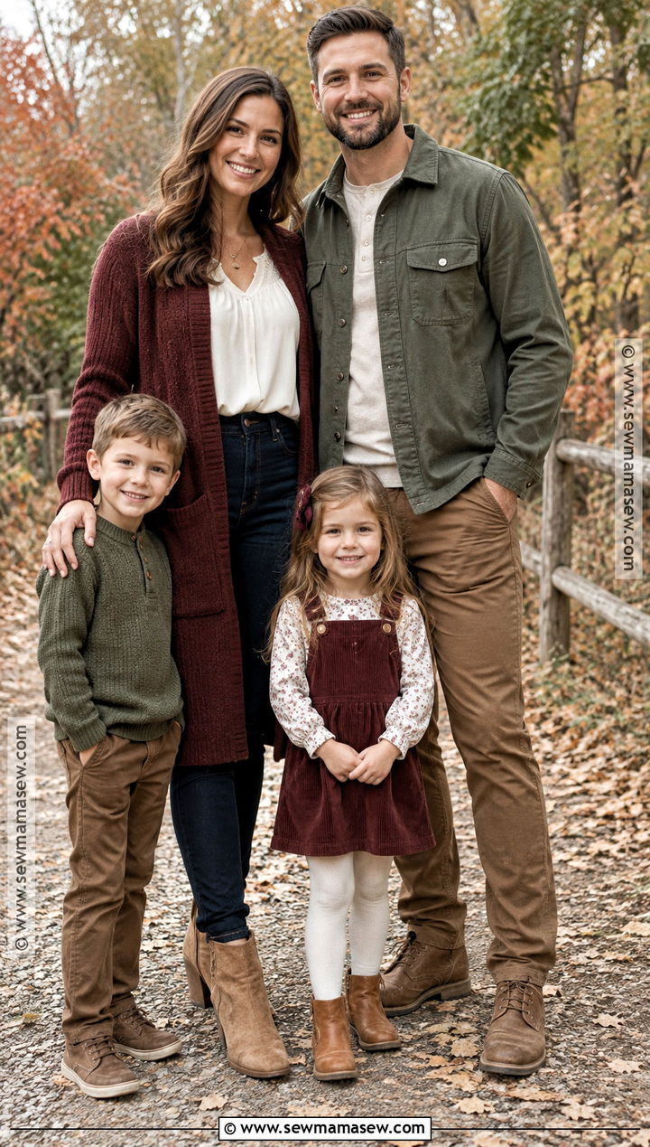 Maroon Cardigan And Olive Family Outfit - 15 fall family pictures outfits maroon