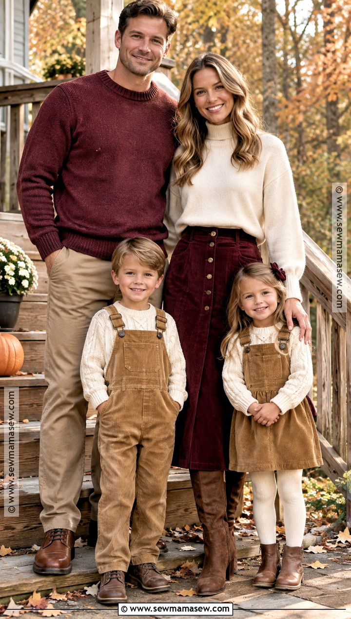 Maroon Corduroy And Cream Knit Family Outfit - 15 fall family pictures outfits maroon