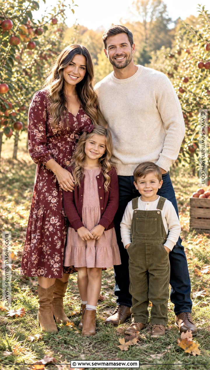 Maroon Floral Dress And Neutral Family Outfit - 15 fall family pictures outfits maroon
