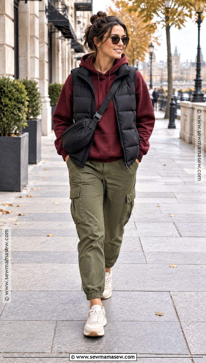 Maroon Hoodie With Cargo Pants - 20 maroon fall outfit ideas