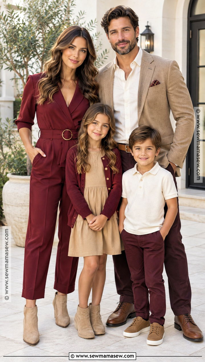 Maroon Jumpsuit And Tan Family Outfit - 15 fall family pictures outfits maroon