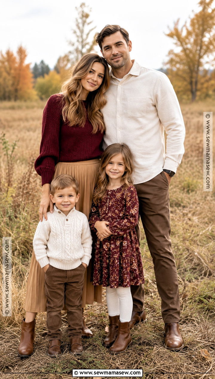 Maroon Sweater With Camel Skirt Family Outfit - 15 fall family pictures outfits maroon