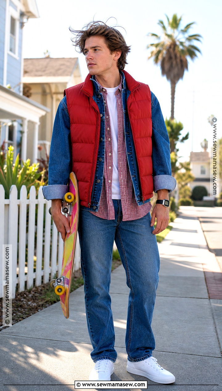 Marty McFly Cosplay With Red Puffer Vest - 30 Men Cosplay Ideas