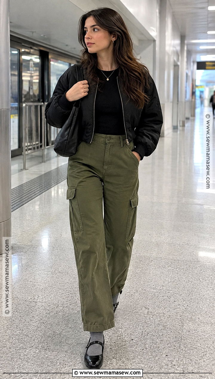 Mary Jane Flats With Cargo Pants And Bomber Jacket - 20 mary jane flats outfit fall ideas