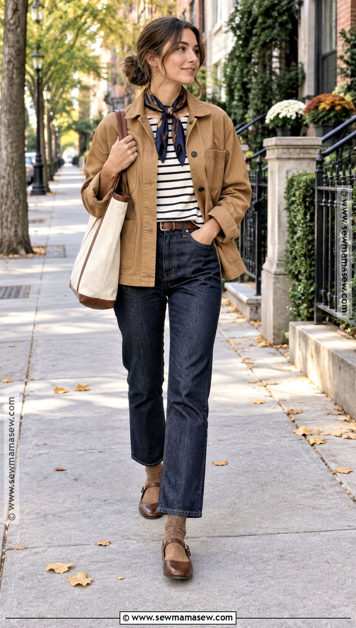 Mary Jane Flats With Dark Jeans And Chore Jacket - 20 mary jane flats outfit fall ideas