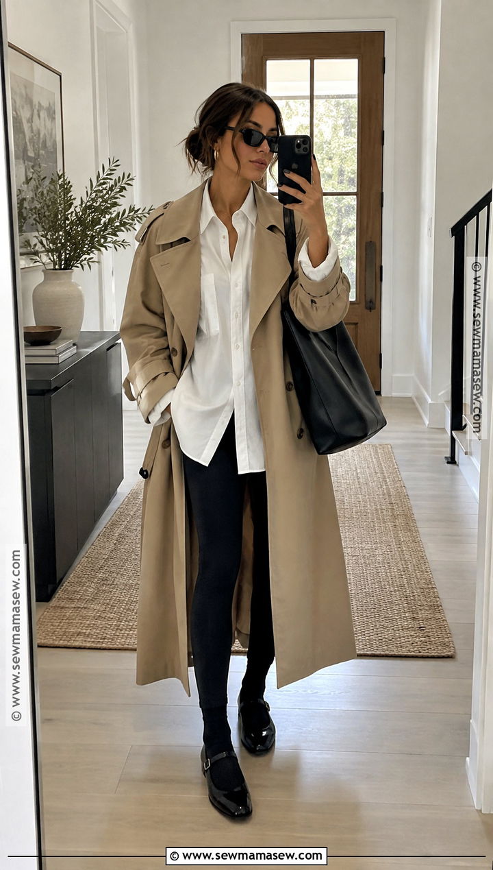 Mary Jane Flats With Leggings And Trench Coat - 20 mary jane flats outfit fall ideas