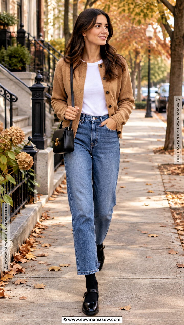 Mary Jane Flats With Straight Leg Jeans And Cardigan - 20 mary jane flats outfit fall ideas