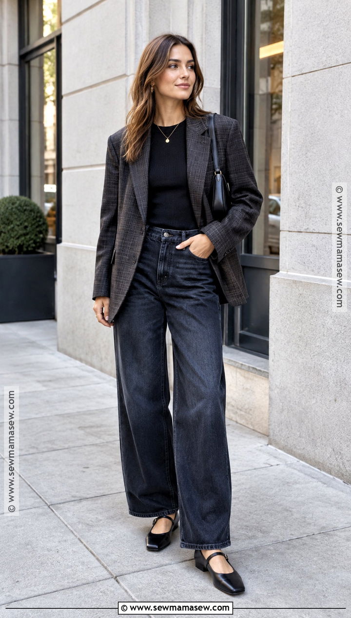 Mary Jane Flats With Wide Leg Jeans And Blazer - 20 mary jane flats outfit fall ideas