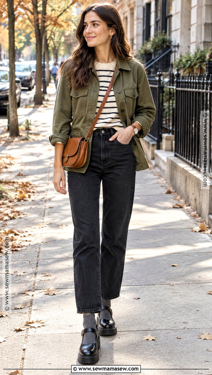 Mary Jane Outfit With Black Jeans And Utility Jacket - 20 Mary Jane Fall Outfits