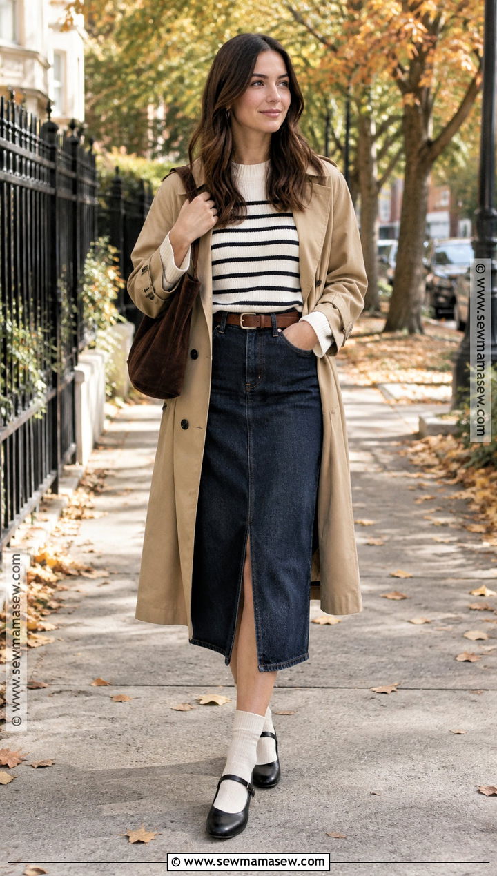 Mary Jane Outfit With Denim Midi Skirt - 20 Mary Jane Fall Outfits