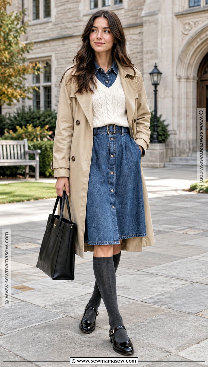 Mary Jane Outfit With Shirt Dress And Knee Socks - 20 Mary Jane Fall Outfits