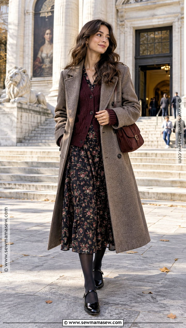 Mary Jane Shoes With Floral Midi Dress And Cardigan - 20 Mary Jane Shoes Outfit Fall