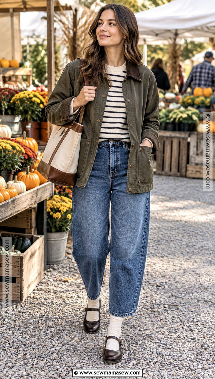 Mary Janes With Barn Jacket And Barrel Jeans - 20 fall mary jane outfit ideas
