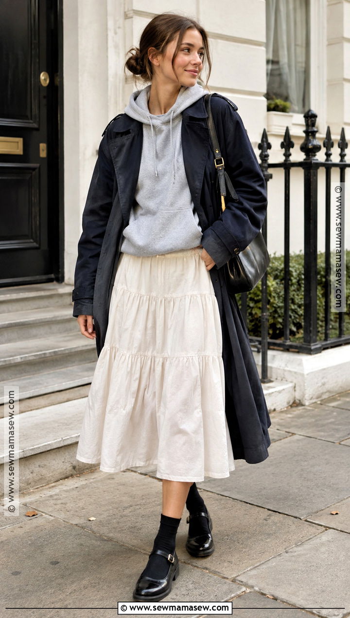 Mary Janes With Hoodie And Tiered Skirt - 20 fall mary jane outfit ideas