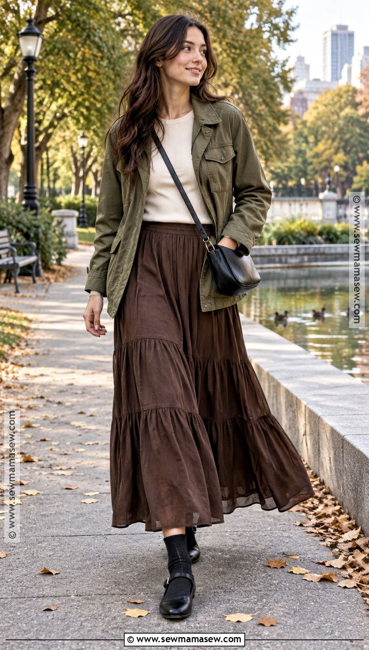 Mary Janes With Utility Jacket And Maxi Skirt - 20 fall mary jane outfit ideas