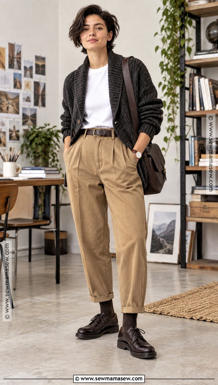 Masc Autumn Cardigan and Pleated Trousers Outfit - 20 masc autumn outfit ideas