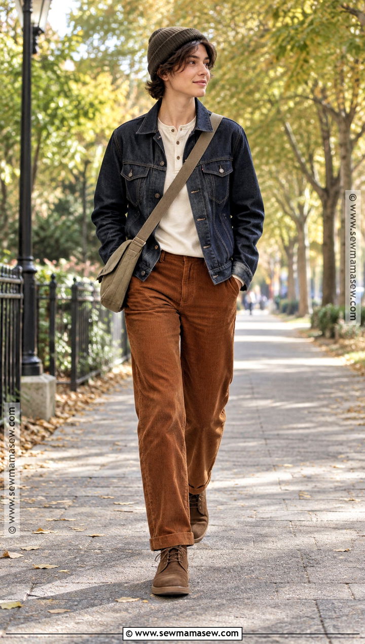 Masc Autumn Denim Jacket and Corduroy Pants Outfit - 20 masc autumn outfit ideas