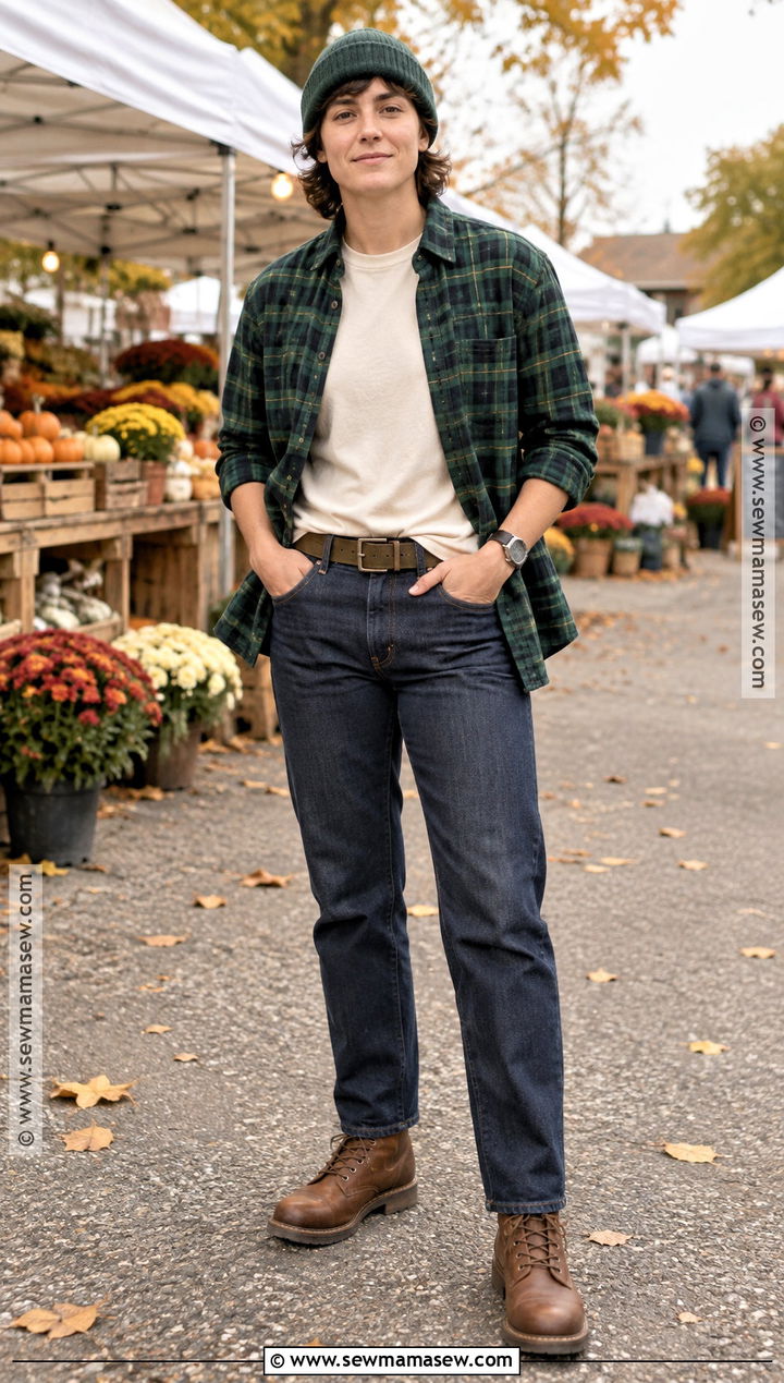 Masc Autumn Flannel Shirt and Straight Leg Jeans Outfit - 20 masc autumn outfit ideas