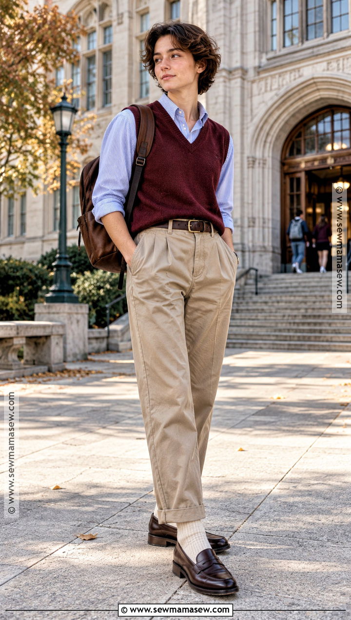 Masc Autumn Sweater Vest and Oxford Shirt Outfit - 20 masc autumn outfit ideas