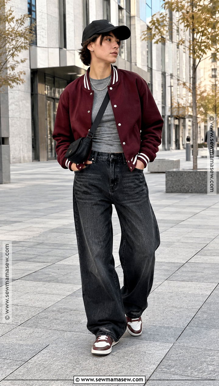 Masc Autumn Varsity Jacket and Baggy Jeans Outfit - 20 masc autumn outfit ideas