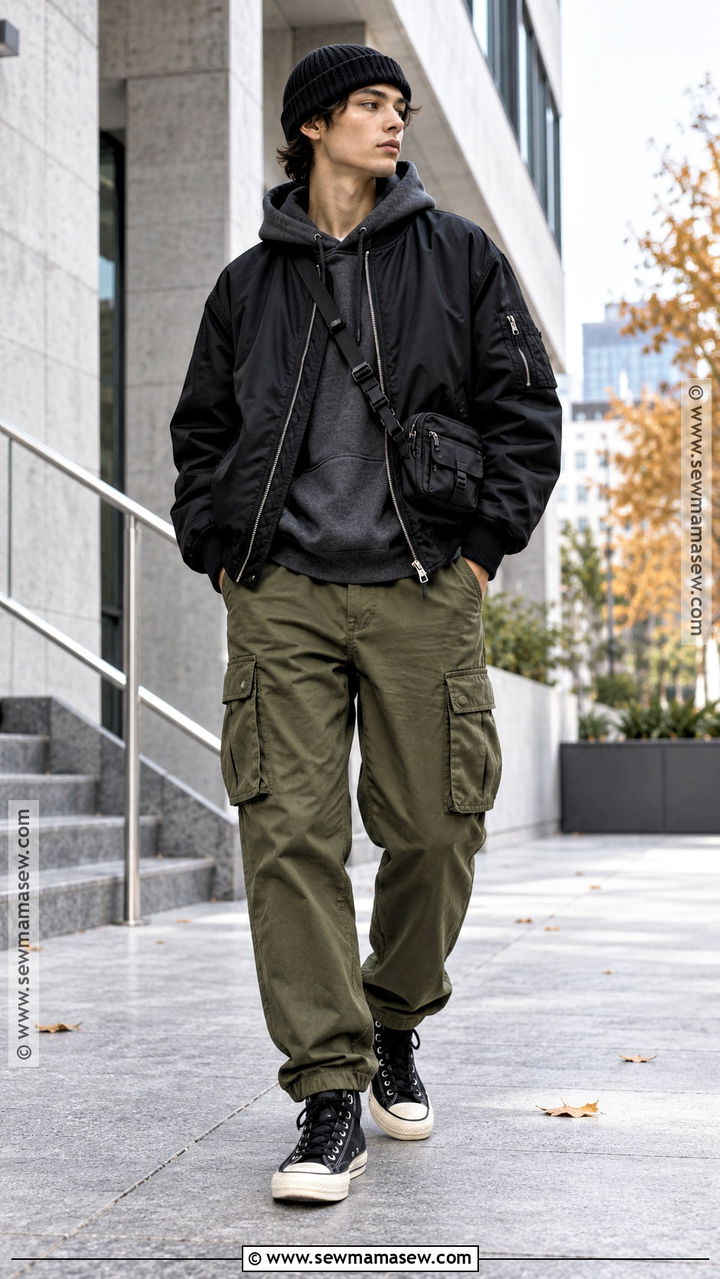 Masc Bomber Jacket With Cargo Pants - 20 masc outfits fall