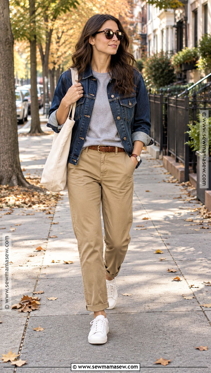 Masc Fall Denim Jacket And Chino Pants Outfit - 20 Masc Fall Outfits for Women
