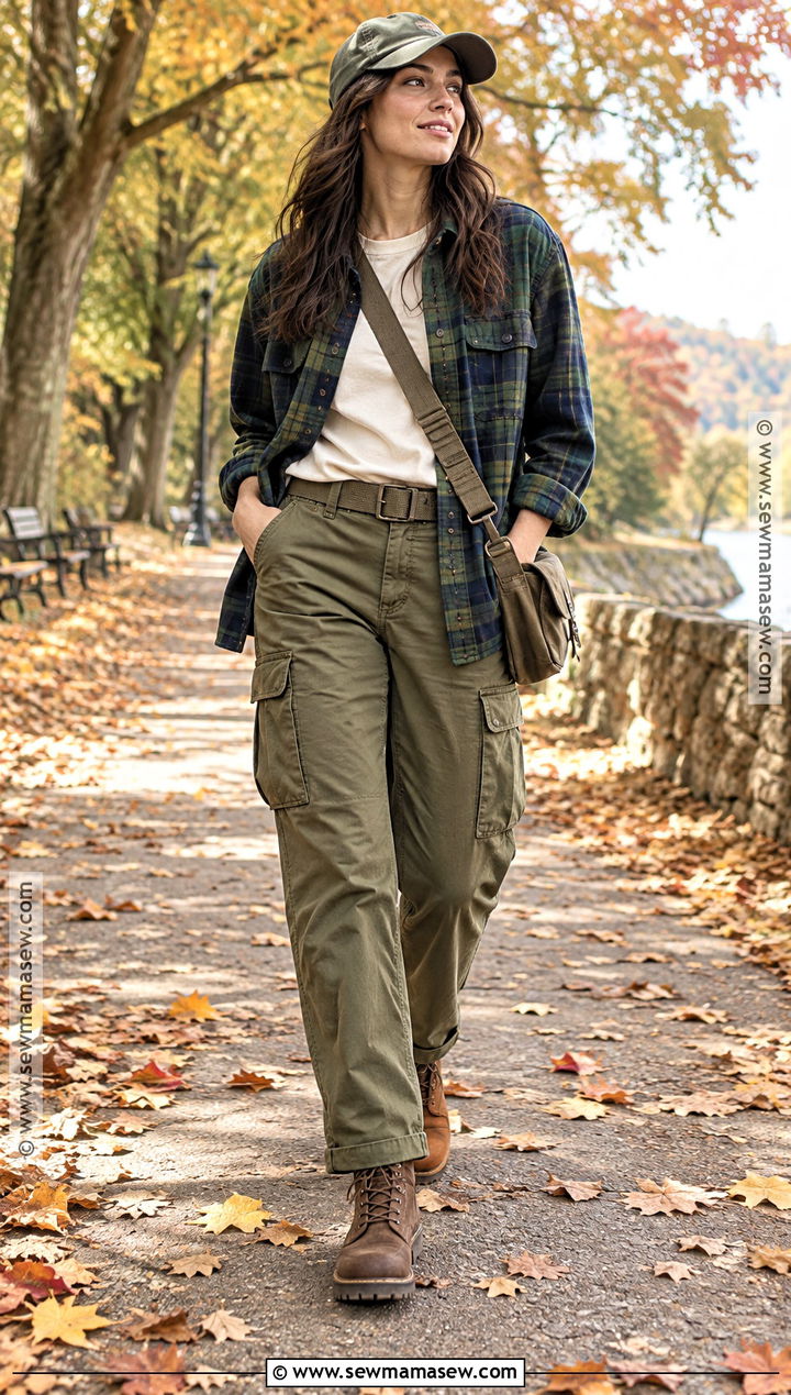 Masc Fall Flannel Shirt And Cargo Pants Outfit - 20 Masc Fall Outfits for Women