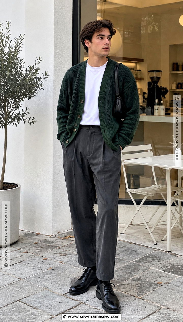 Masc Fall Outfit With Cardigan and Loose Trousers - 20 fall outfits masc