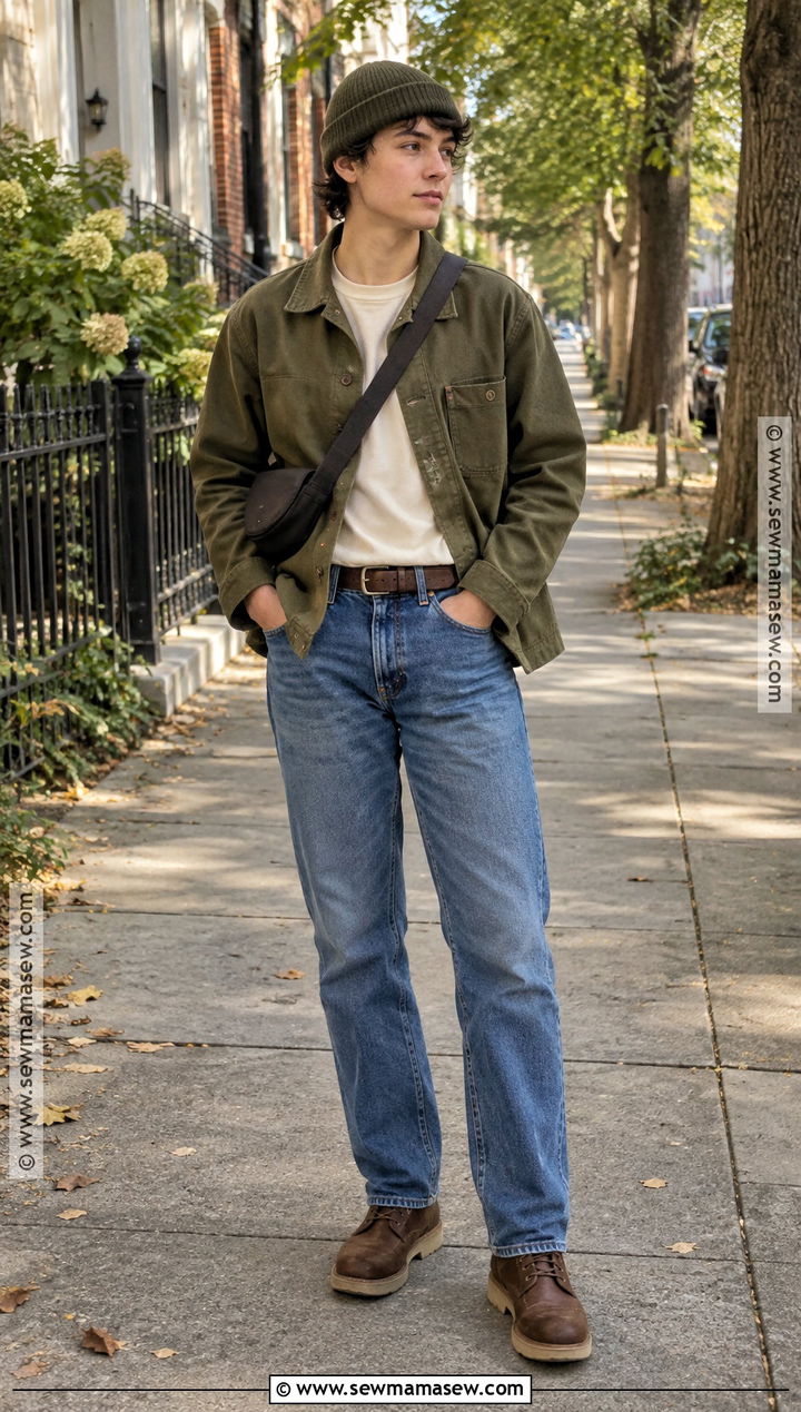 Masc Fall Outfit With Chore Jacket and Jeans - 20 fall outfits masc