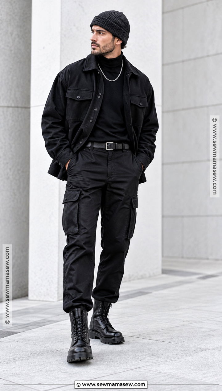 Masc Fall Outfit With Monochrome Black Layers - 20 fall outfits masc