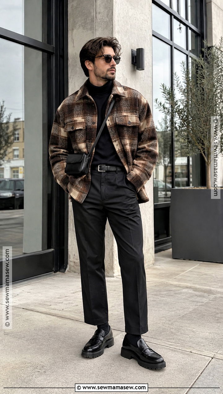 Masc Fall Outfit With Shacket and Black Trousers - 20 fall outfits masc