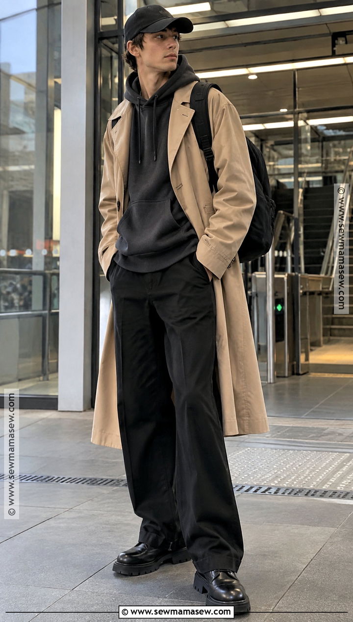 Masc Fall Outfit With Trench Coat and Hoodie - 20 fall outfits masc
