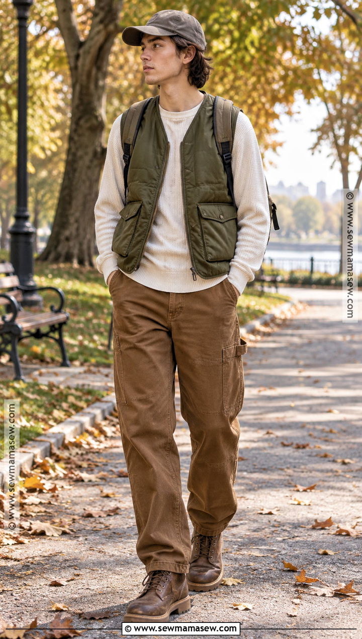 Masc Fall Outfit With Utility Vest and Work Pants - 20 fall outfits masc