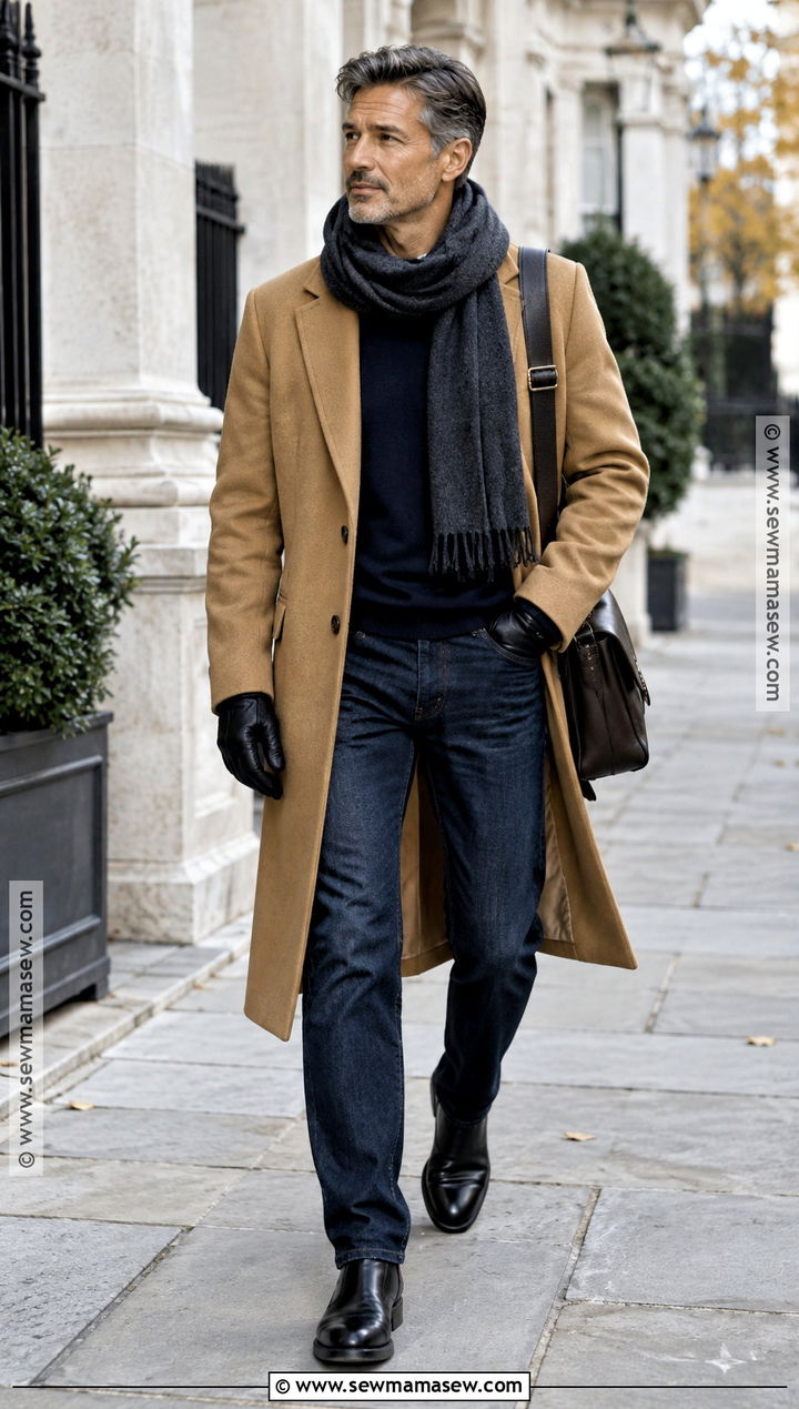 Masc Fall Outfit With Wool Coat and Straight Jeans - 20 fall outfits masc