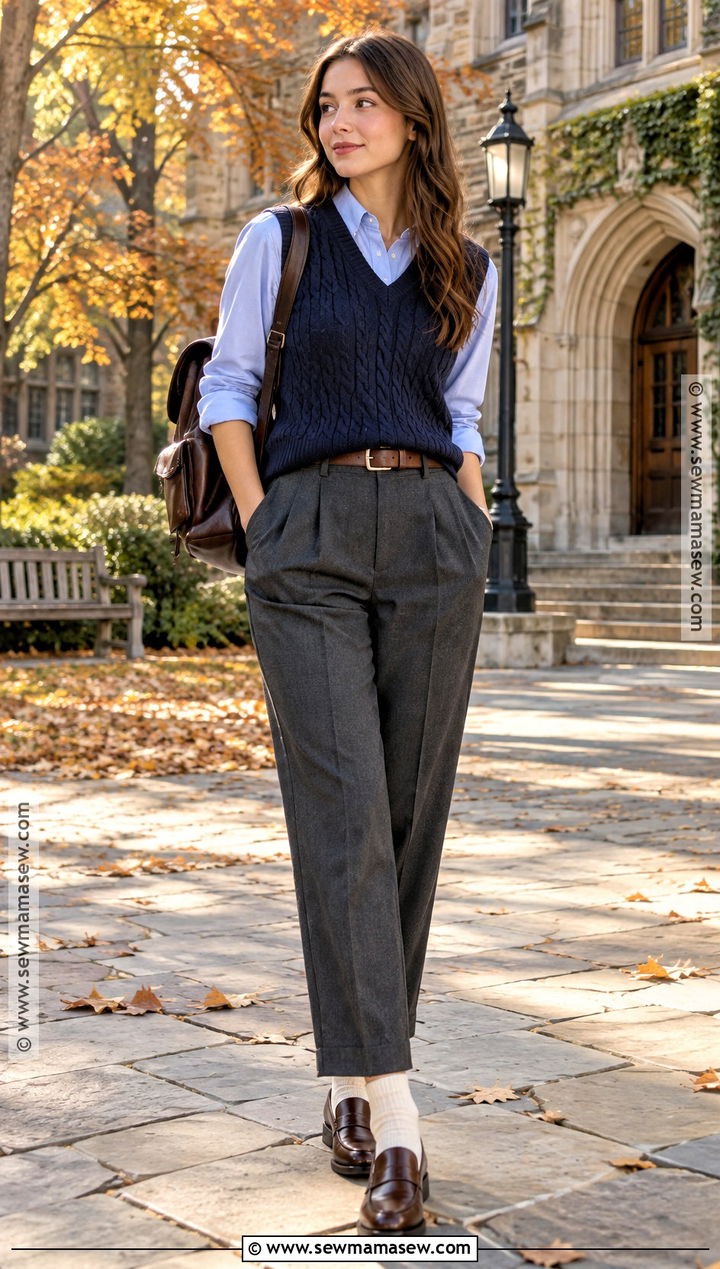 Masc Fall Sweater Vest And Oxford Shirt Outfit - 20 Masc Fall Outfits for Women