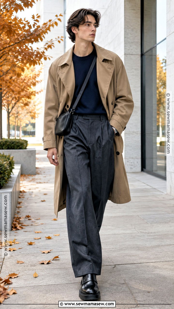 Masc Trench Coat With Wide Leg Trousers - 20 masc outfits fall