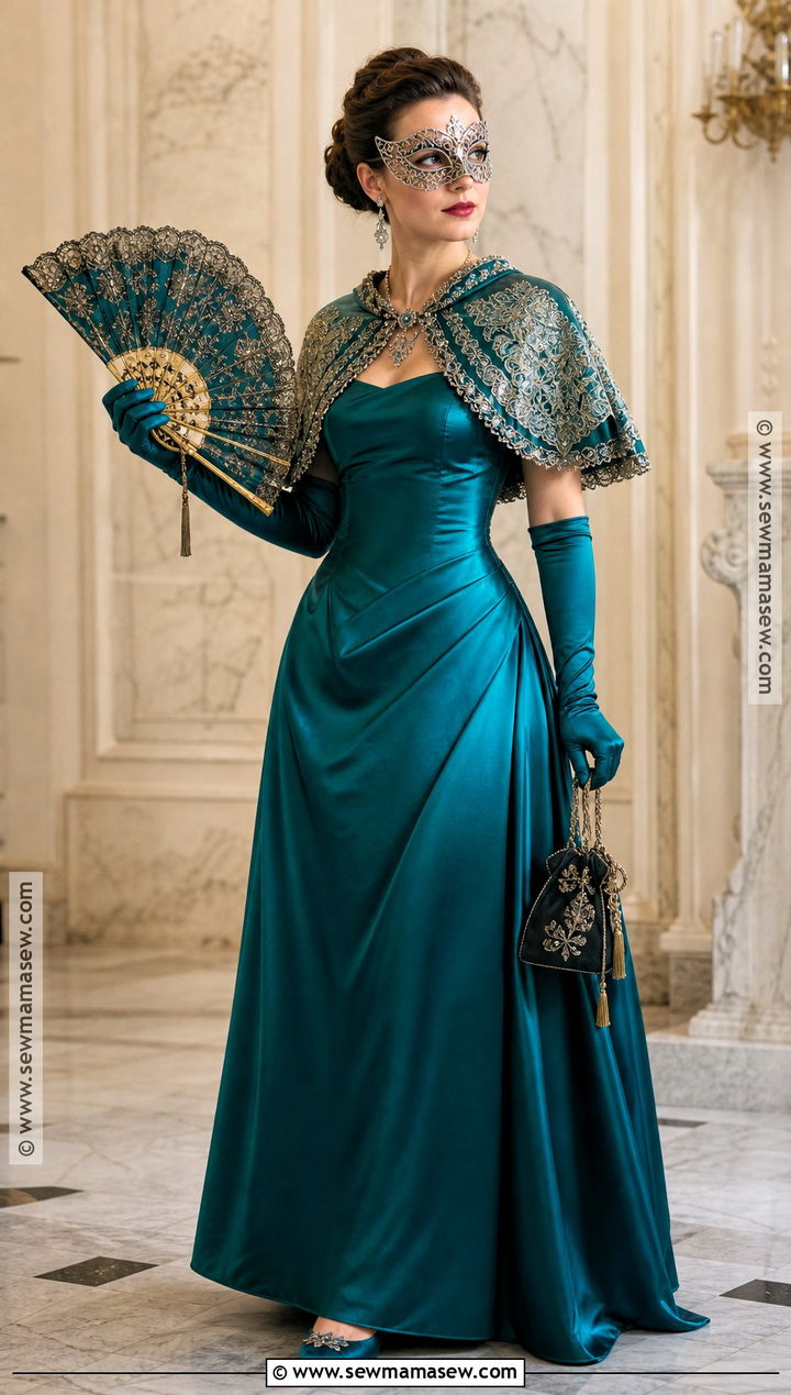 Masquerade Costume With Satin Gown - 30 costume party aesthetic ideas