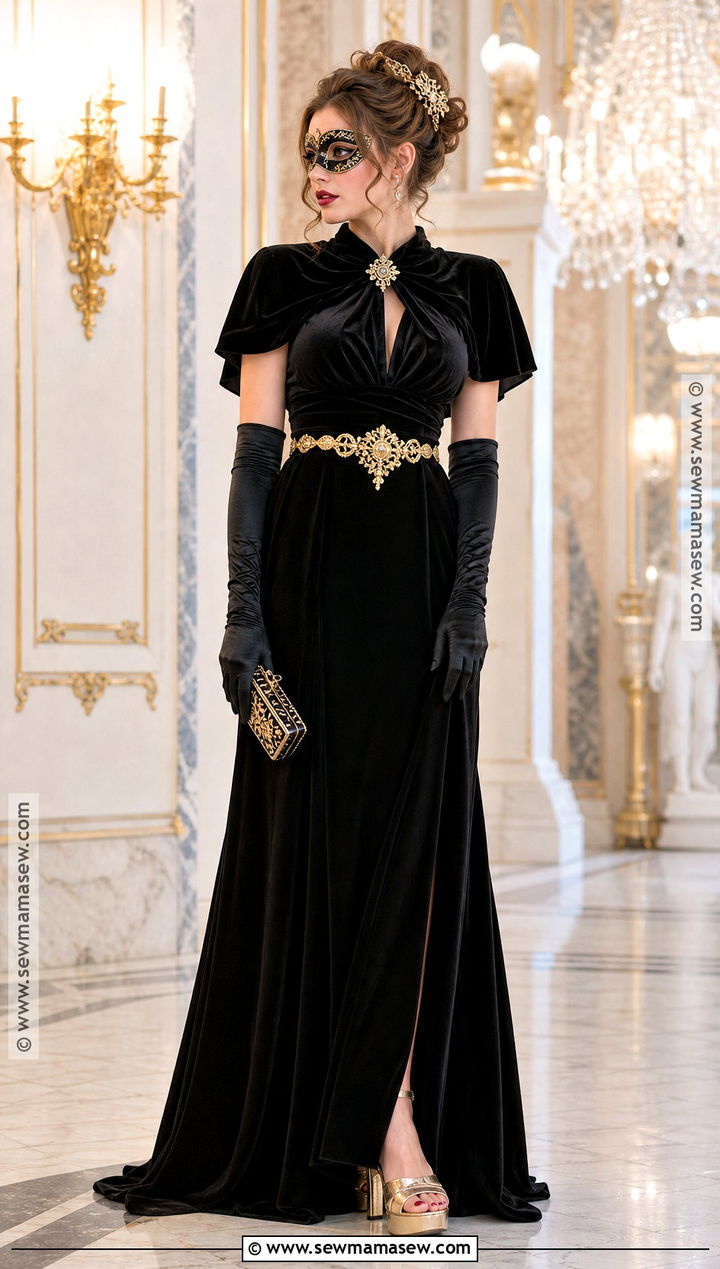 Masquerade Queen Costume With Gold Mask - 35 black dress costume ideas