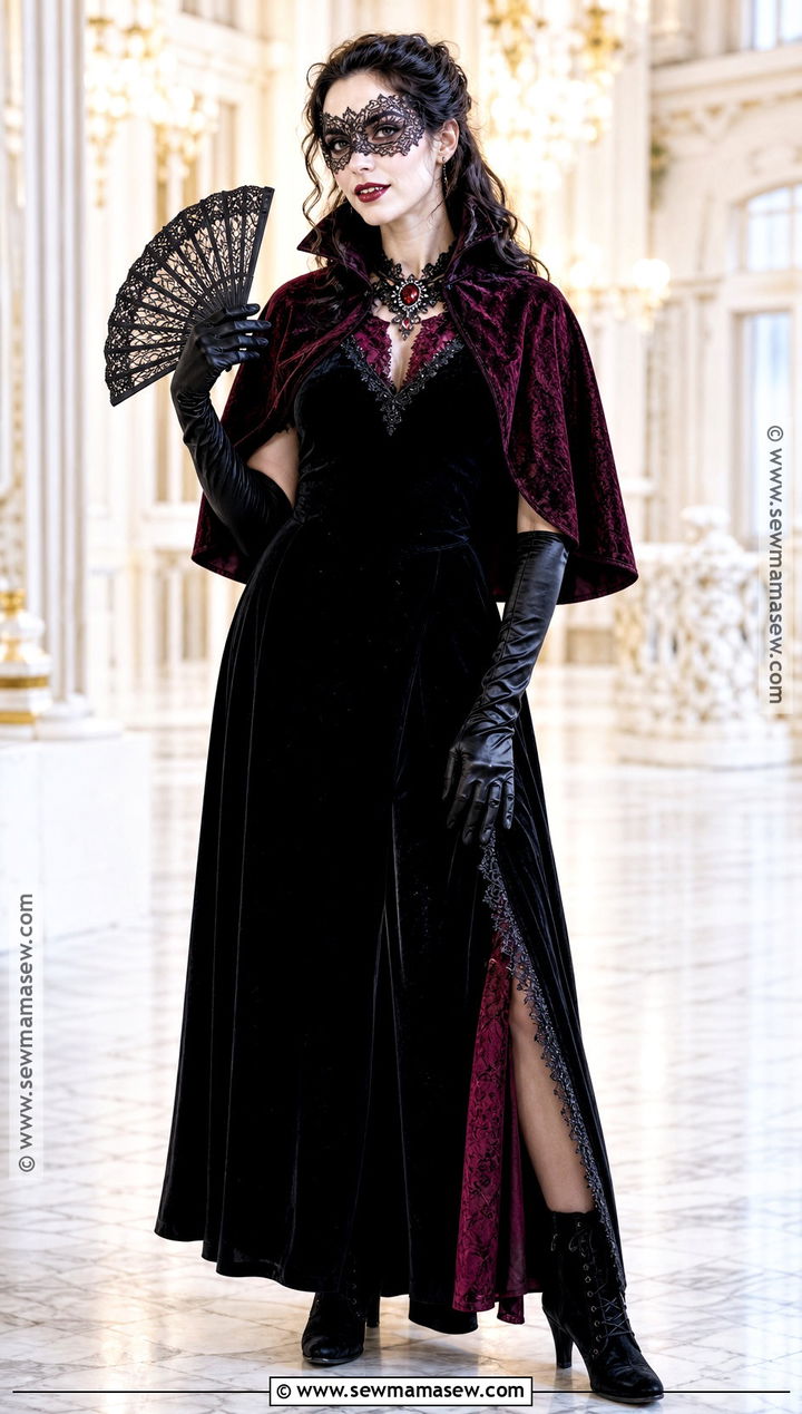 Masquerade Vampire Costume With Velvet Dress - 30 Halloween Vampire Costumes for Women