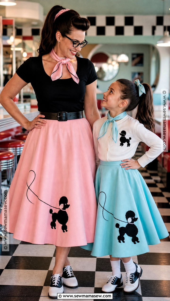 Matching 1950s Poodle Skirt Costume - 35 mom and daughter halloween costumes
