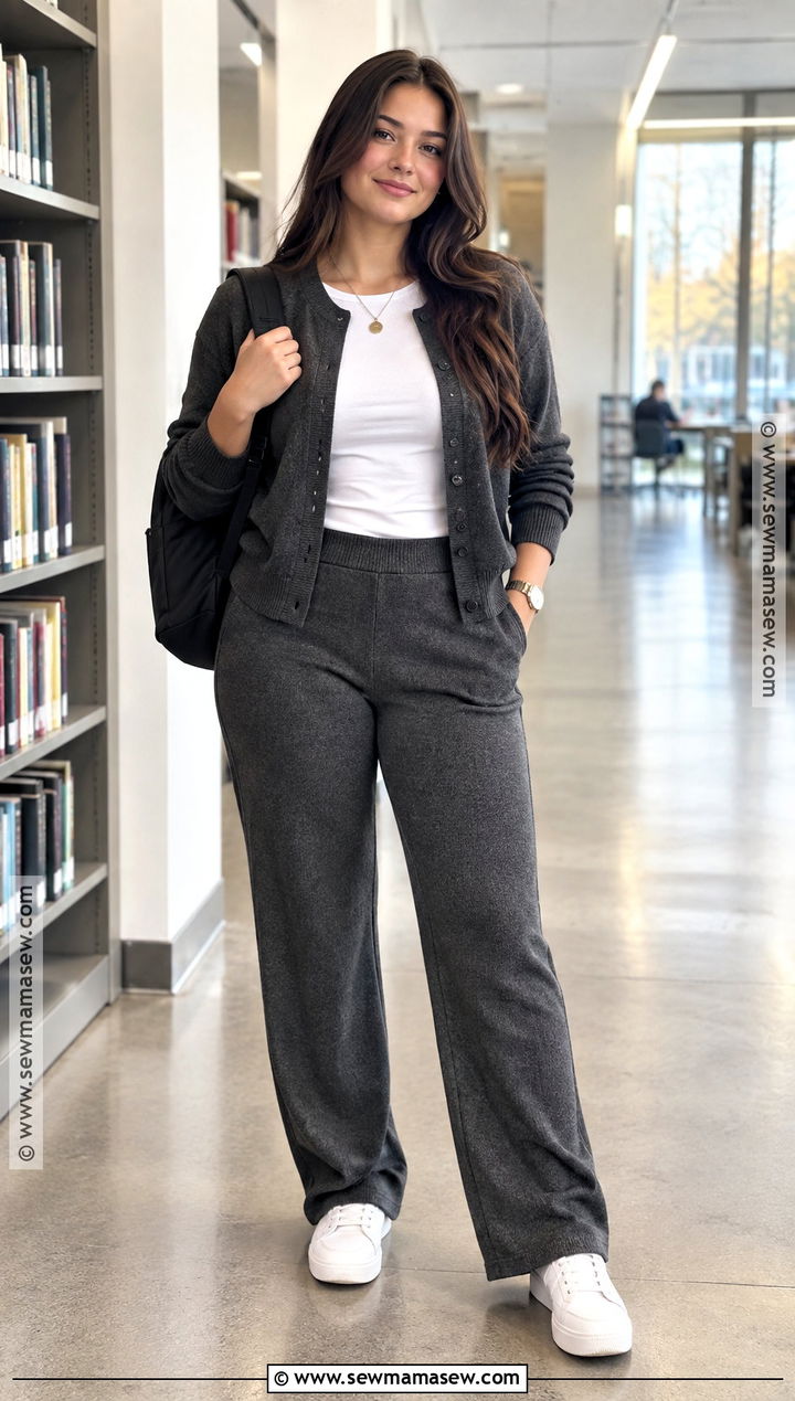 Matching Cardigan And Knit Pants School Outfit - 15 Cute Fits For School Fall