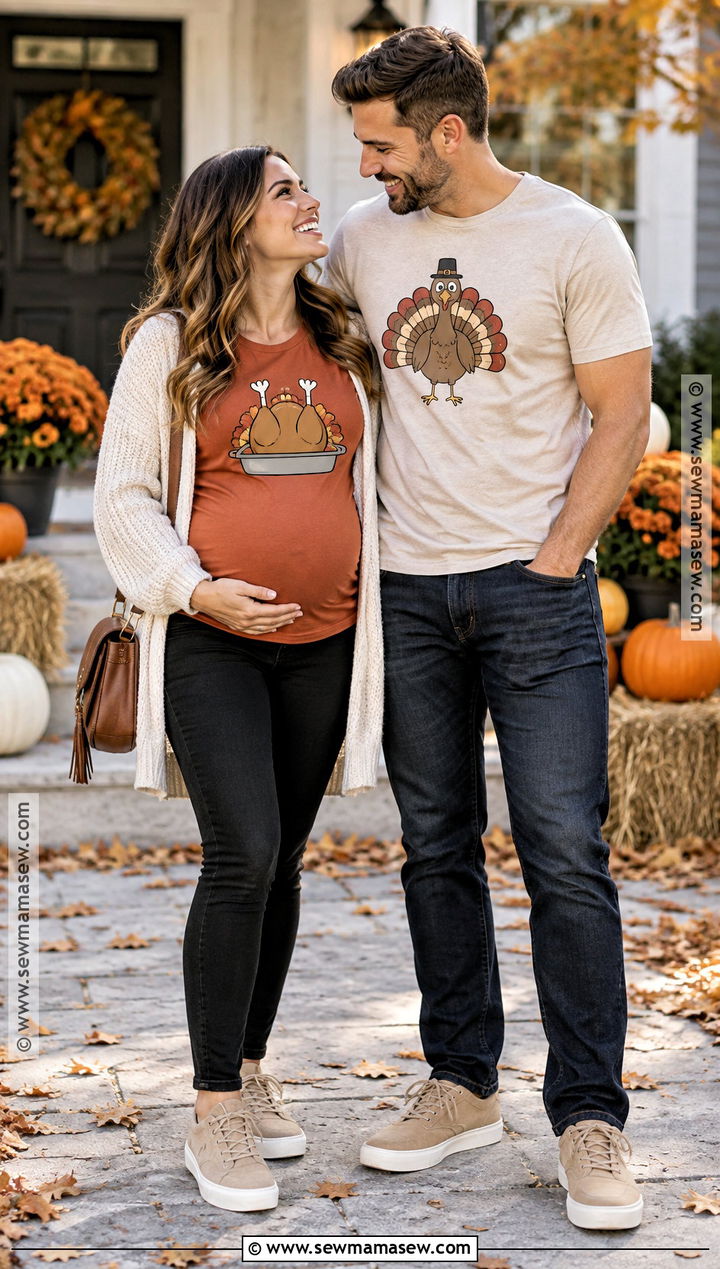 Matching Couple Pregnancy Thanksgiving Shirts - 15 pregnancy thanksgiving shirts