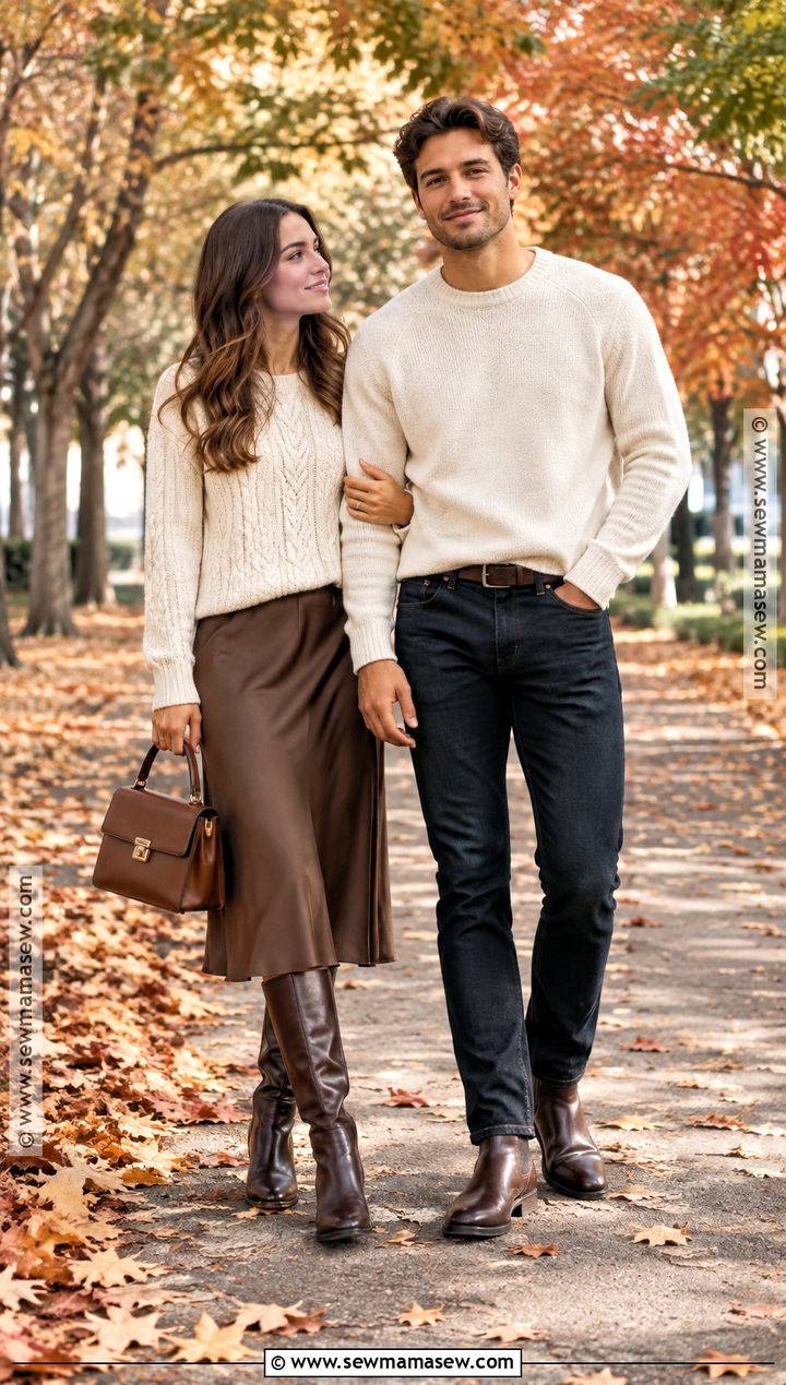 Matching Cream Sweater Fall Outfits - 15 Cute Couple Outfits Matching Fall