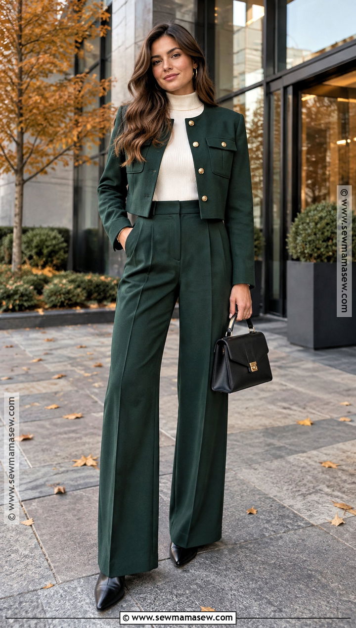 Matching Cropped Jacket And Wide Leg Pants Outfit - 20 matching fall outfits