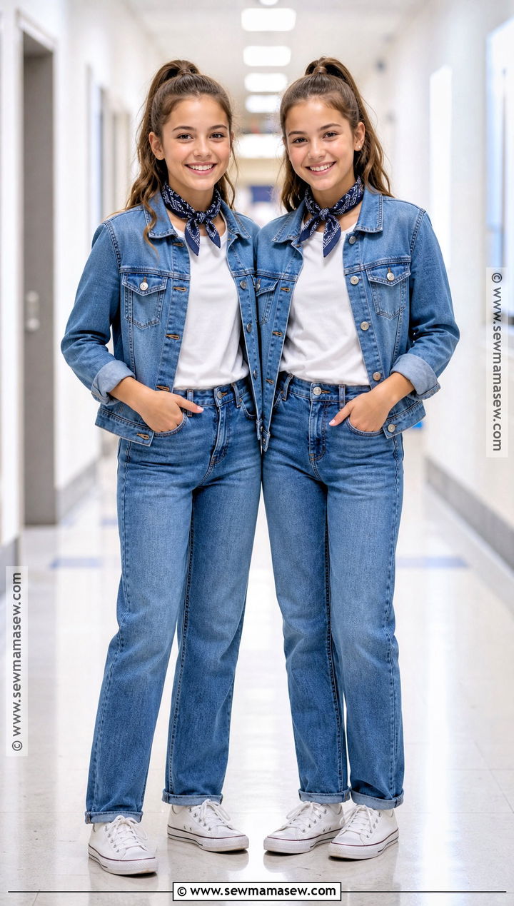 Matching Denim Twin Outfit - 30 twin dress up ideas