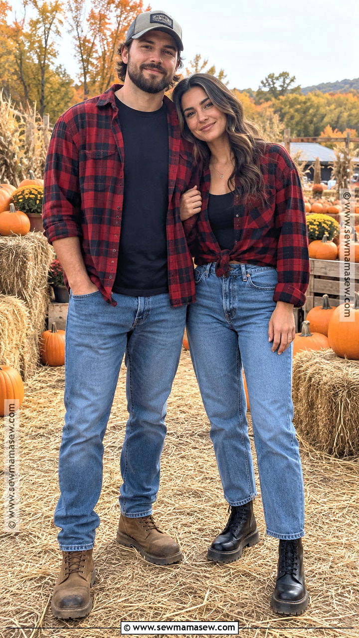 Matching Flannel And Boots Couple Outfit - 20 Fall Outfit Ideas for Couples