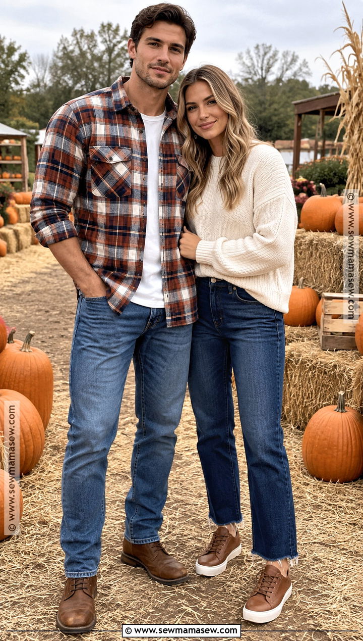Matching Flannel And Jeans Pumpkin Patch Outfit - 25 pumpkin patch outfit ideas for couples