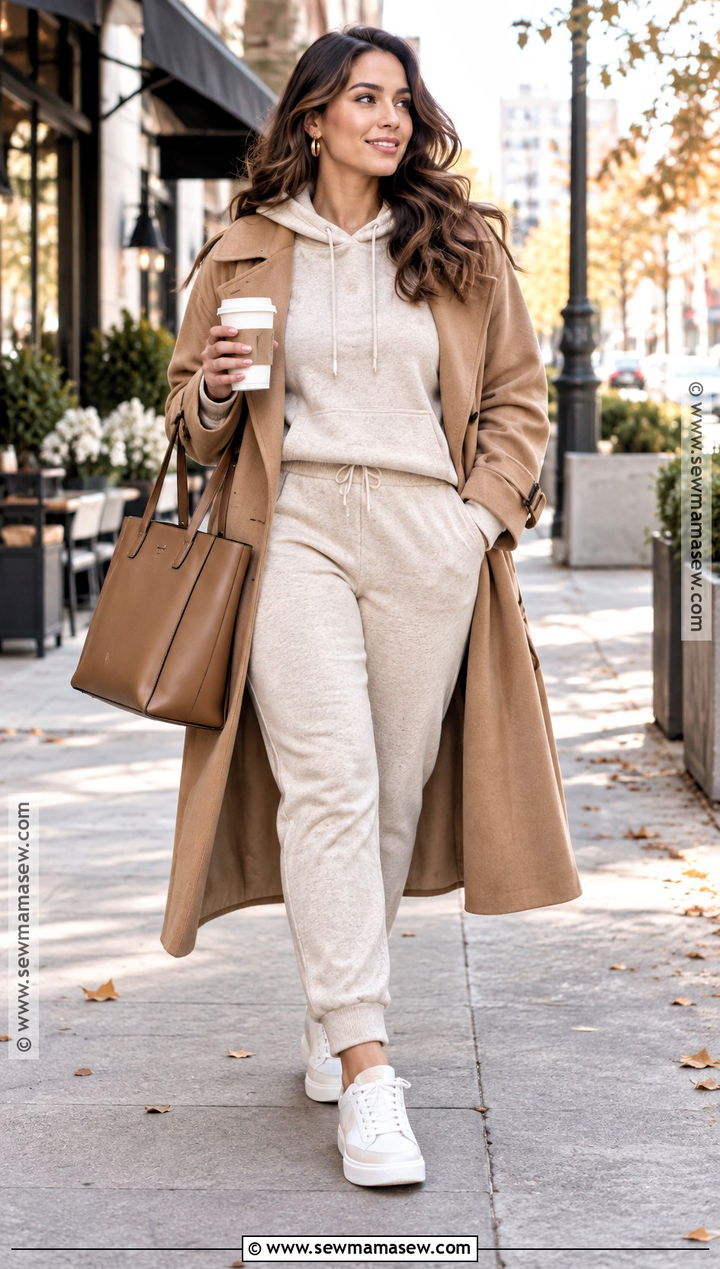 Matching Jogger Set and Trench Coat Fall Athleisure Outfit - 25 fall athleisure outfits