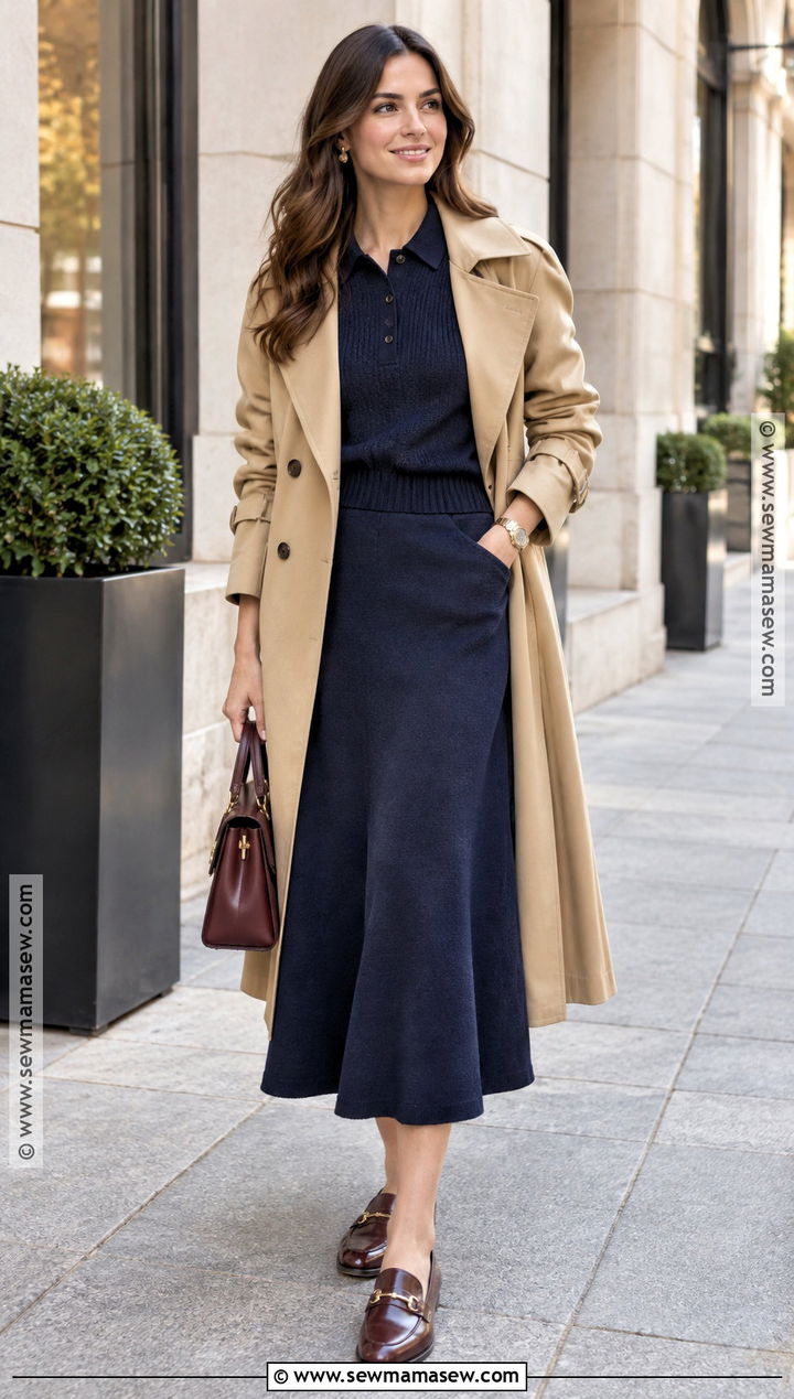 Matching Knit Polo And Midi Skirt Outfit - 20 matching fall outfits